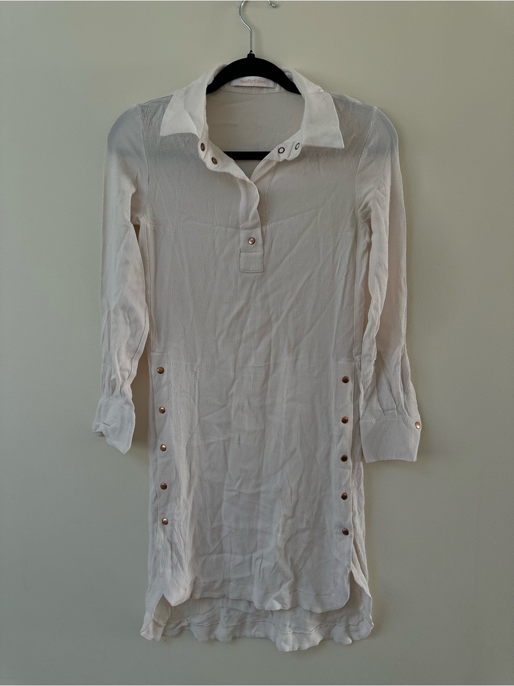 See by Chloe Light Cream Collared Shirtdress Cover up size 34
